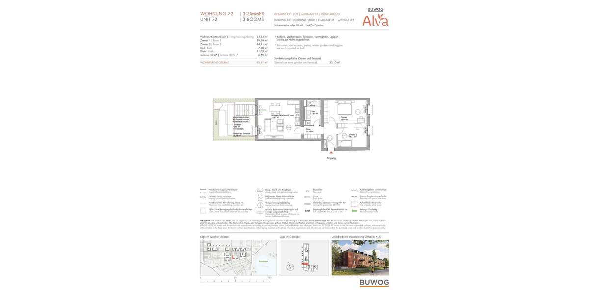 Etagenwohnung Potsdam Krampnitz - 3 Zimmer, 93 m&sup2;, 769.000&euro; | Angebot:25717036