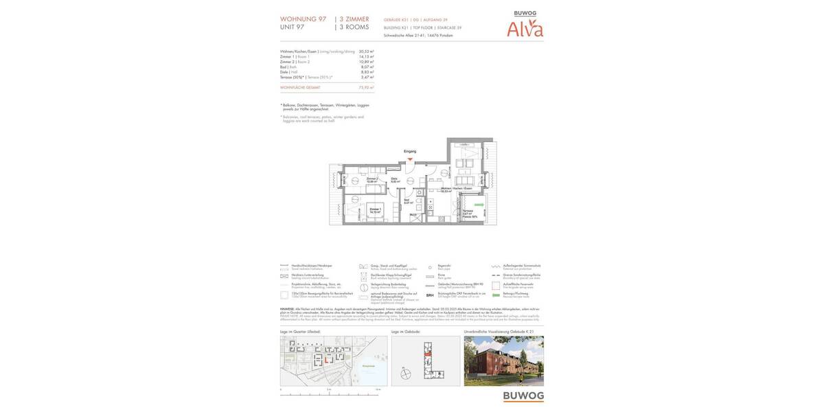 Etagenwohnung Potsdam Krampnitz - 3 Zimmer, 75 m&sup2;, 622.000&euro; | Angebot:25755479