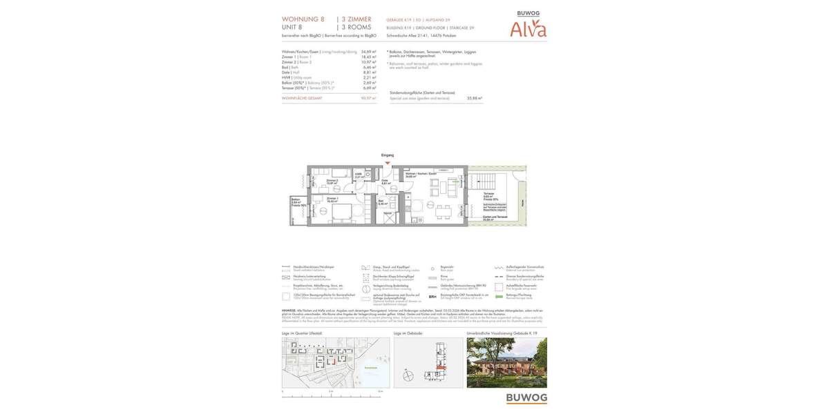 Etagenwohnung Potsdam Krampnitz - 3 Zimmer, 91 m&sup2;, 745.000&euro; | Angebot:25717068