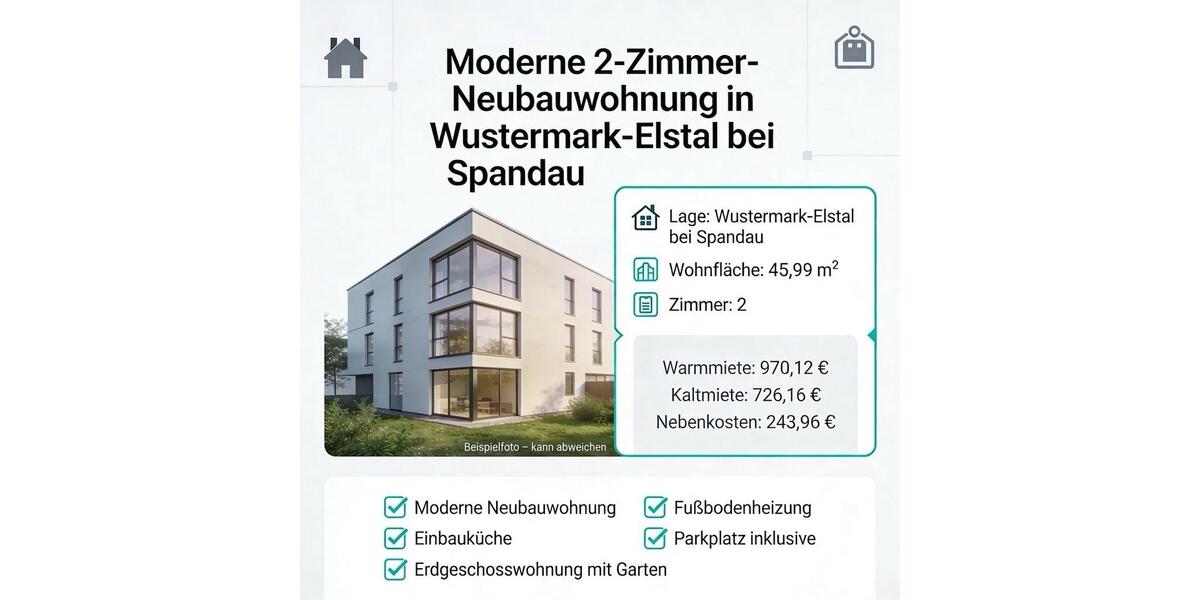 Erdgeschoßwohnung Nauen - 2 Zimmer, 46 m&sup2;, 726&euro; | Angebot:25547234