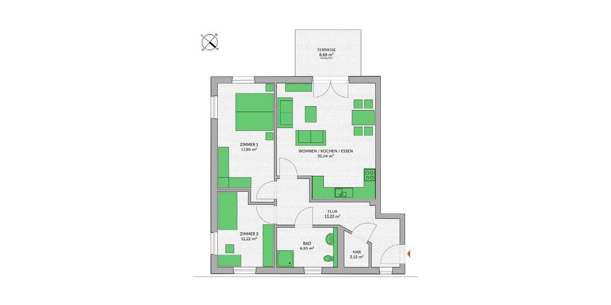 Erdgeschoßwohnung Nauen - 3 Zimmer, 86 m&sup2;, 1.073&euro; | Angebot:24177194