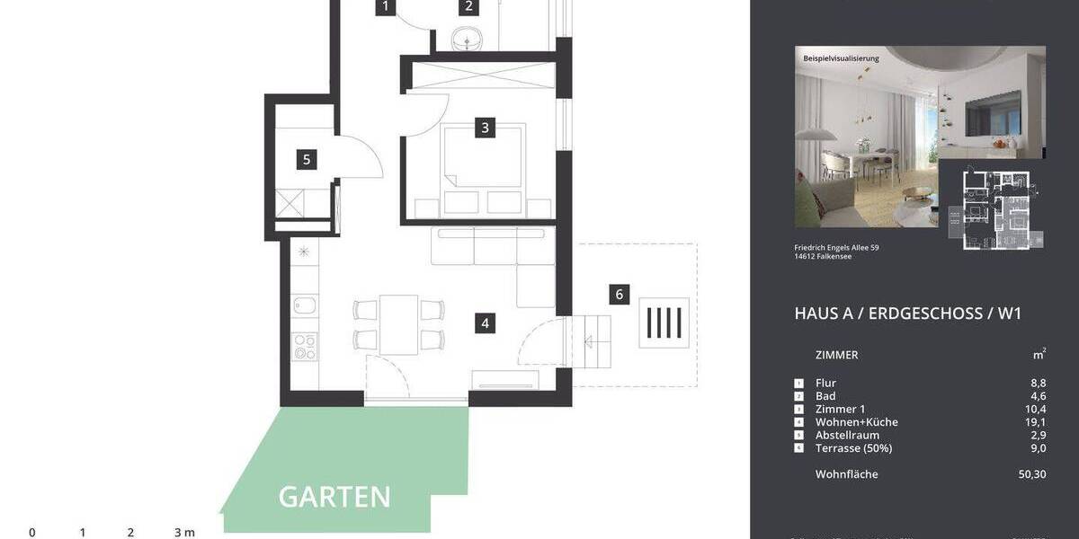 Etagenwohnung Falkensee - 2 Zimmer, 50 m&sup2;, 275.000&euro; | Angebot:26540615