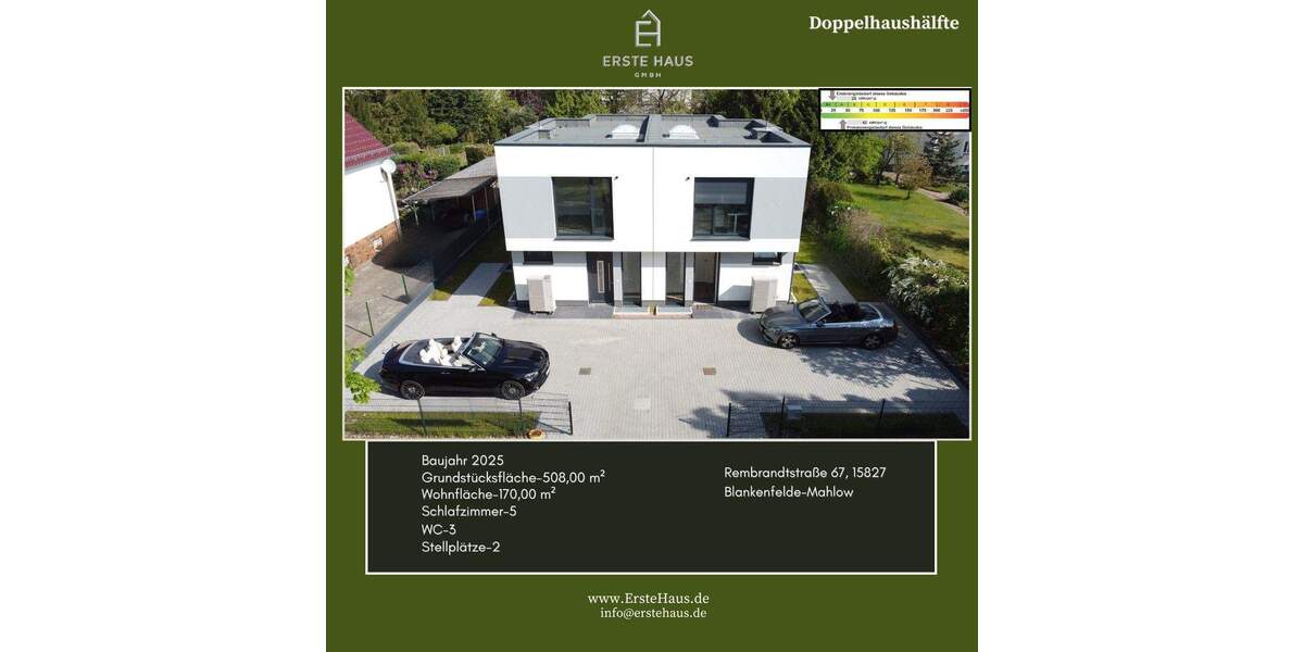 Energieeffizient A+: Doppelhaushälfte 170 m², 7 Zi, 3 Bäder, Einliegerwohnung, ohne Makler 7 zimmer