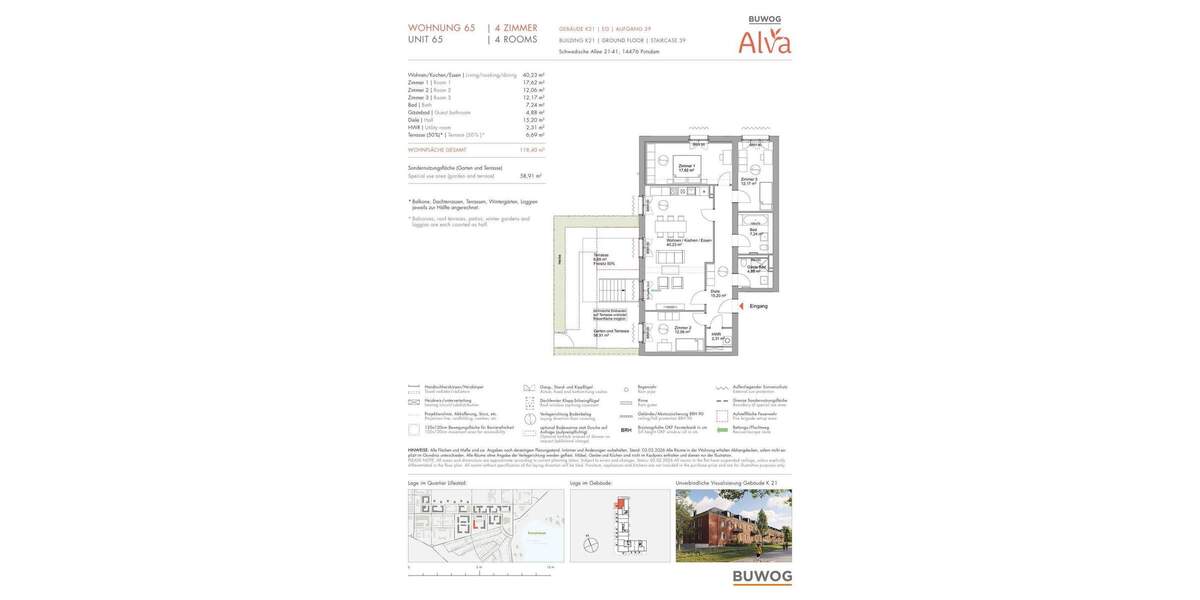 Etagenwohnung Potsdam Krampnitz - 4 Zimmer, 118 m&sup2;, 972.000&euro; | Angebot:20652099