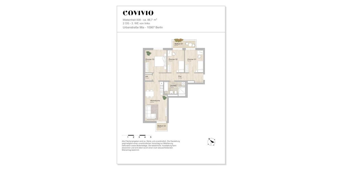 Etagenwohnung Berlin Neukölln - 4 Zimmer, 87 m&sup2;, 2.370&euro; | Angebot:26296605