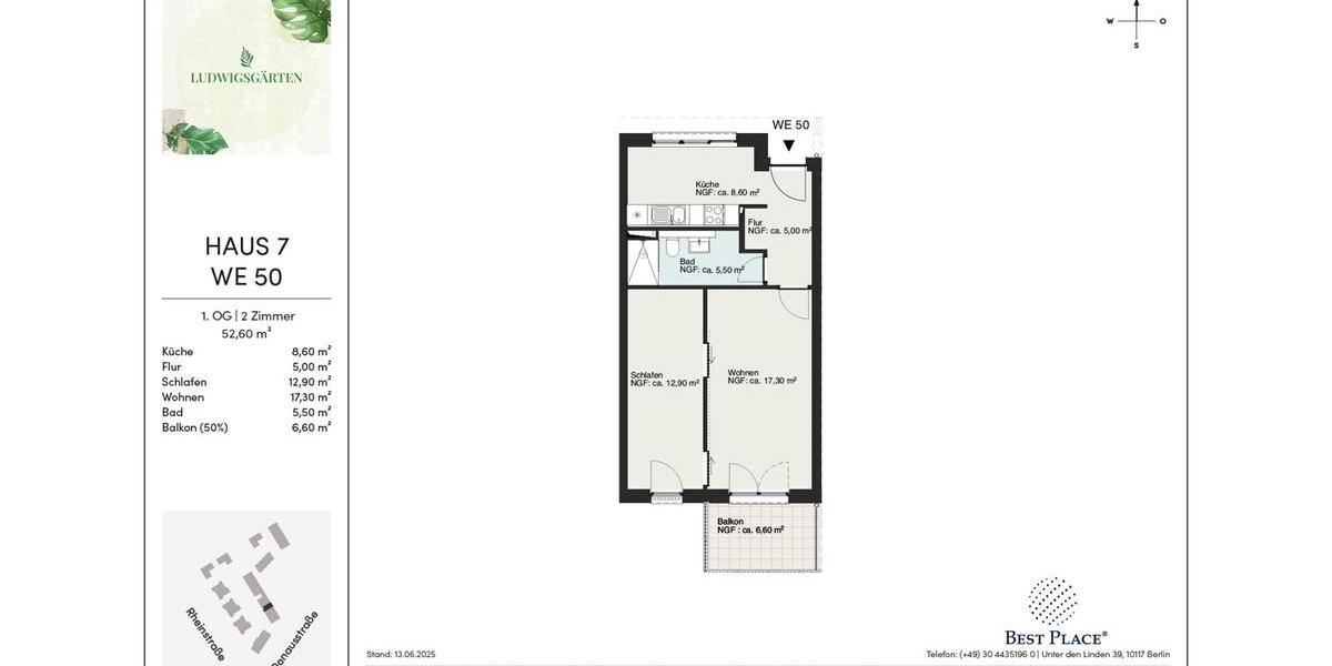 Etagenwohnung Ludwigsfelde - 2 Zimmer, 53 m&sup2;, 921&euro; | Angebot:26481050
