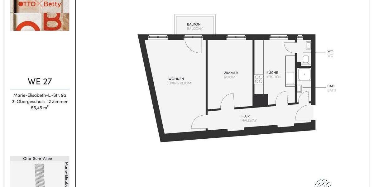 Etagenwohnung Berlin Charlottenburg - 2 Zimmer, 56 m&sup2;, 230.000&euro; | Angebot:25716999