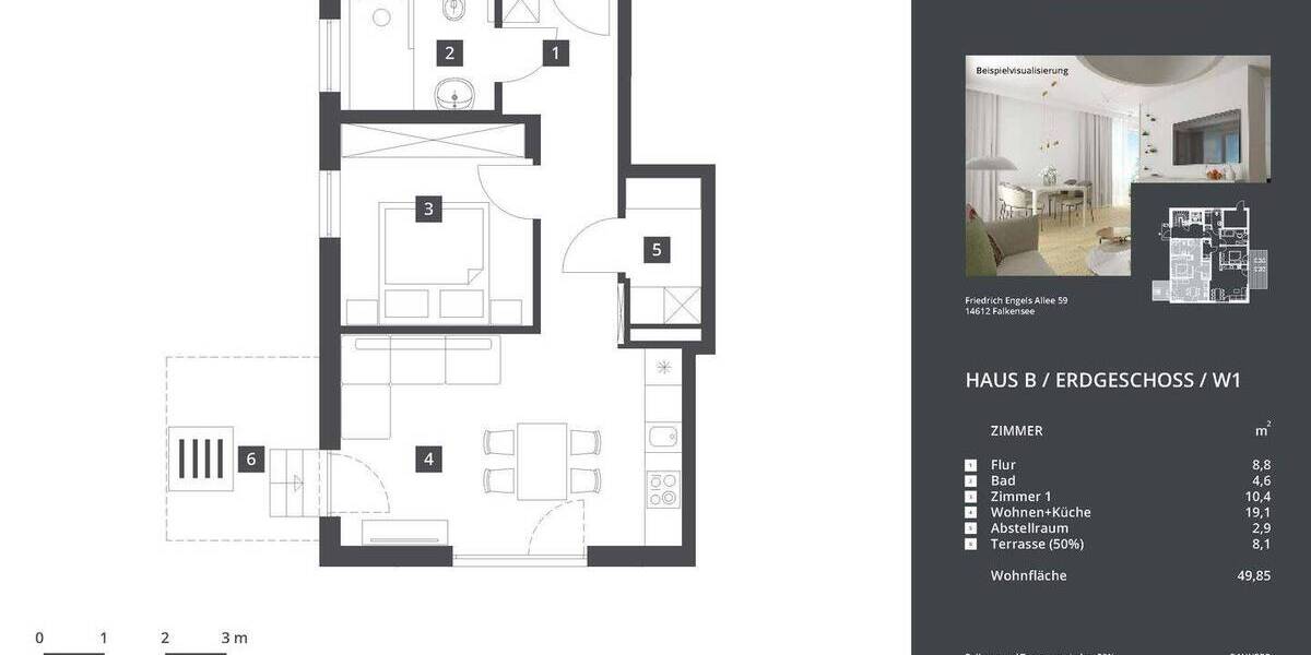 Etagenwohnung Falkensee - 2 Zimmer, 50 m&sup2;, 240.000&euro; | Angebot:25664876