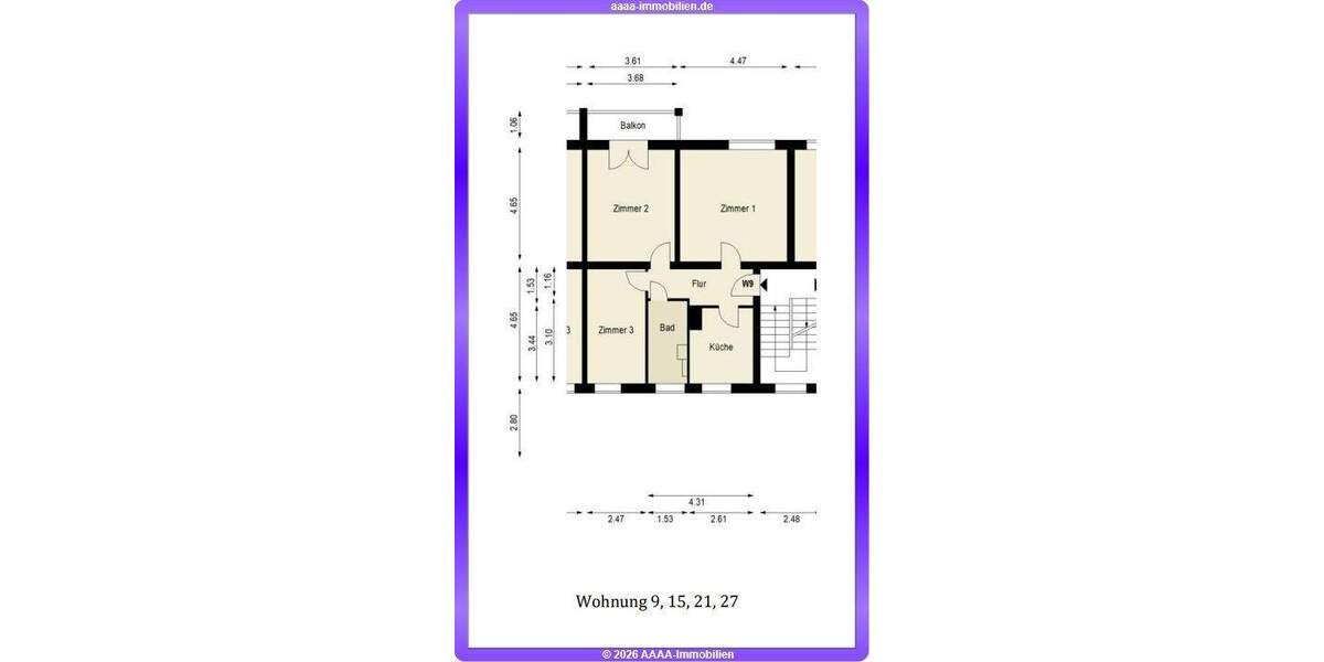 Etagenwohnung Berlin Friedrichshain - 3 Zimmer, 71 m&sup2;, 429.000&euro; | Angebot:25676034