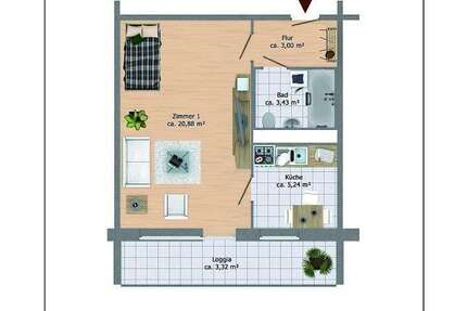 Wohnung Berlin Marzahn-Hellersdorf - 1 Zimmer, 36 m&sup2;, 316&euro; | Angebot:26362727