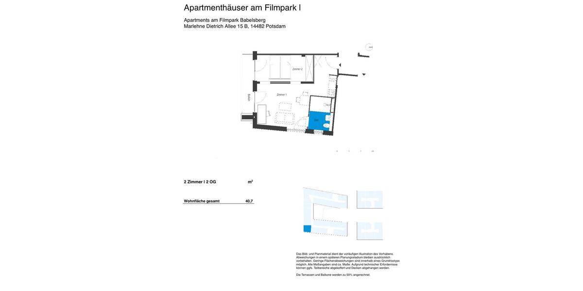 Etagenwohnung Potsdam Babelsberg - 2 Zimmer, 40 m&sup2;, 1.185&euro; | Angebot:26384474