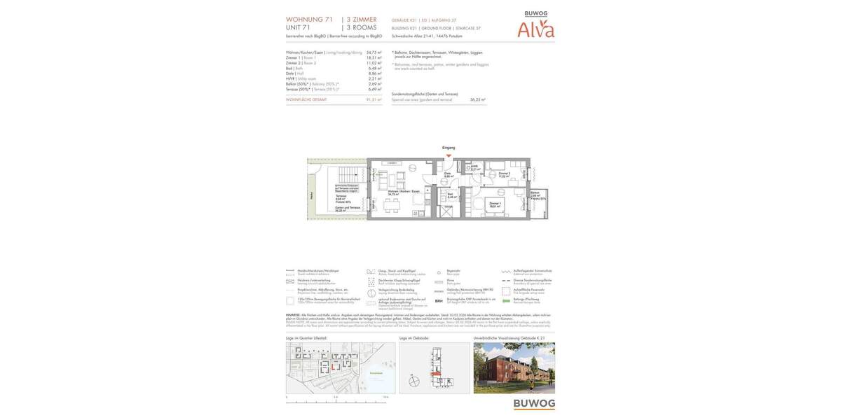 Etagenwohnung Potsdam Krampnitz - 3 Zimmer, 91 m&sup2;, 746.000&euro; | Angebot:25714662