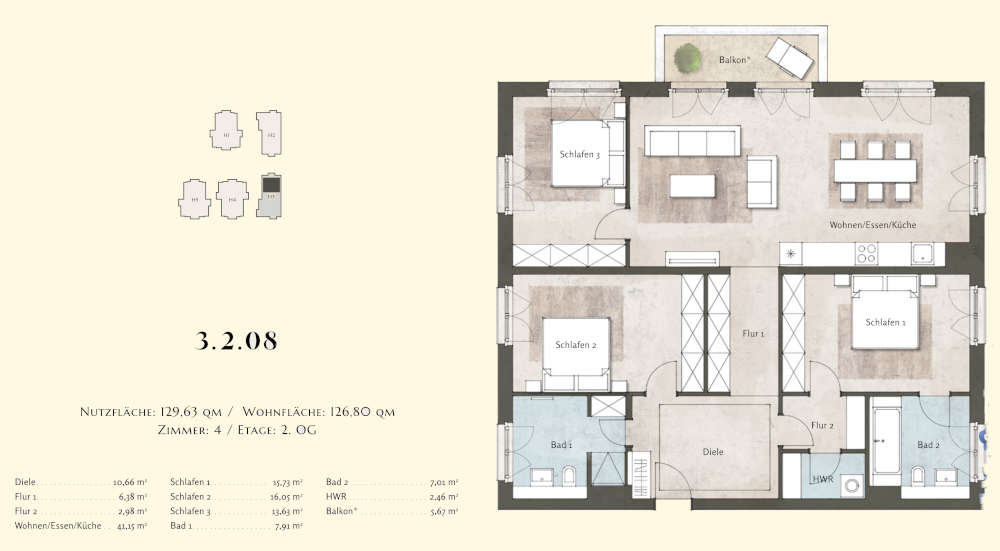 Etagenwohnung Potsdam Bornstedter Feld - 4 Zimmer, 144 m&sup2;, 1.047.862&euro; | Angebot:25750120