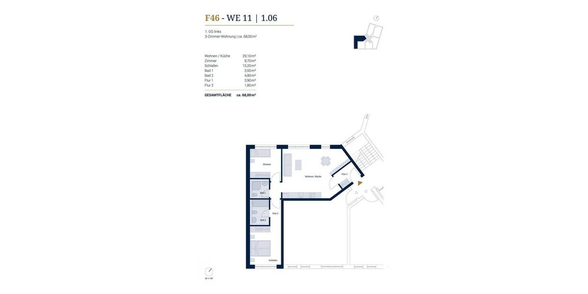 Etagenwohnung Potsdam Potsdam West - 3 Zimmer, 67 m&sup2;, 499.000&euro; | Angebot:26345355