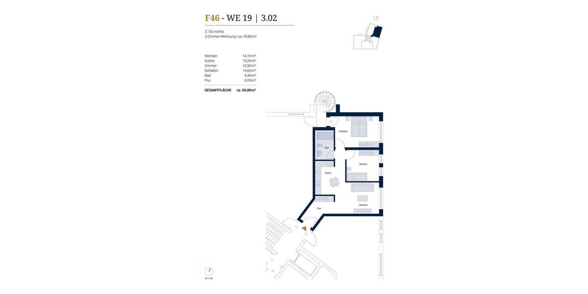 Etagenwohnung Potsdam Potsdam West - 3 Zimmer, 60 m&sup2;, 462.000&euro; | Angebot:26345286