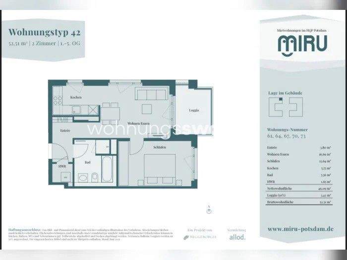 Etagenwohnung Potsdam Templiner Vorstadt - 2 Zimmer, 53 m&sup2;, 936&euro; | Angebot:26043843