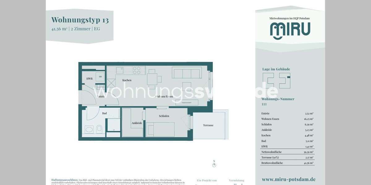 Etagenwohnung Potsdam - 2 Zimmer, 42 m&sup2;, 673&euro; | Angebot:26538692