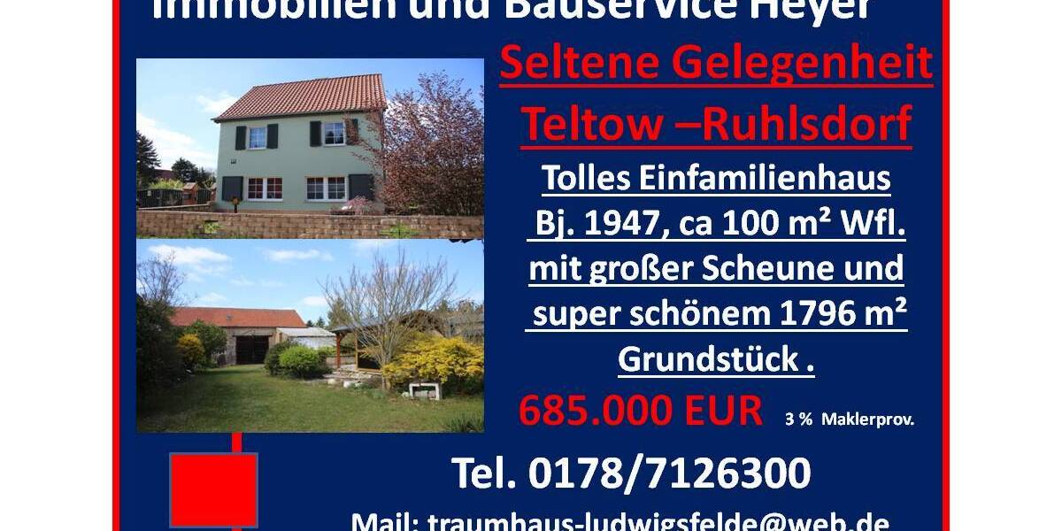 Einfamilienhaus Teltow Ruhlsdorf - 4 Zimmer, 103 m&sup2;, 685.000&euro; | Angebot:26541270