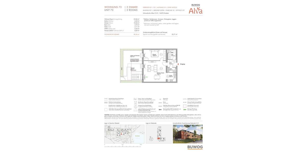 Etagenwohnung Potsdam Krampnitz - 2 Zimmer, 80 m&sup2;, 664.000&euro; | Angebot:25805593