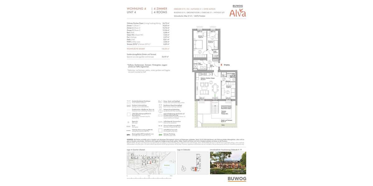 Etagenwohnung Potsdam Krampnitz - 4 Zimmer, 106 m&sup2;, 869.000&euro; | Angebot:25783580