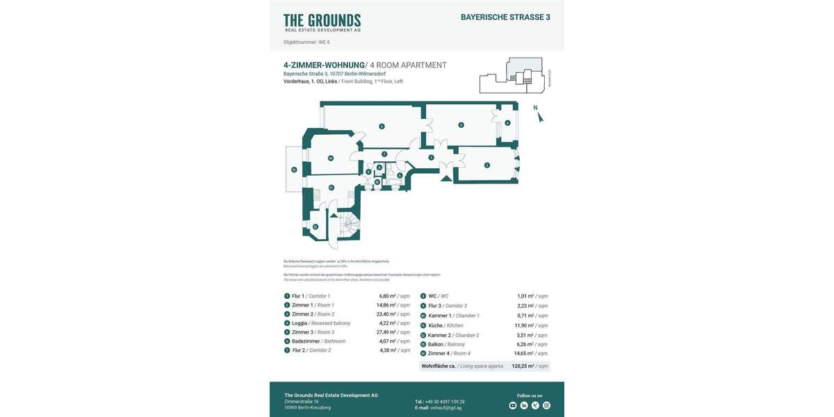 Etagenwohnung Berlin Wilmersdorf - 4 Zimmer, 120 m&sup2;, 899.000&euro; | Angebot:25700856