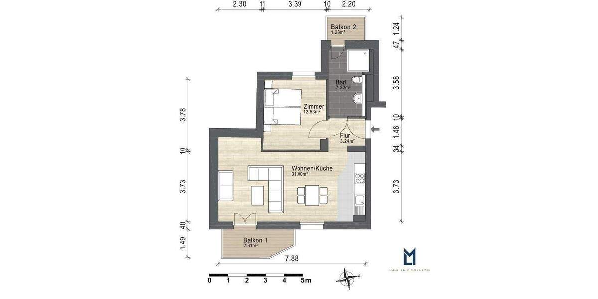 Etagenwohnung Berlin Schöneberg - 2 Zimmer, 58 m&sup2;, 1.625&euro; | Angebot:25567217
