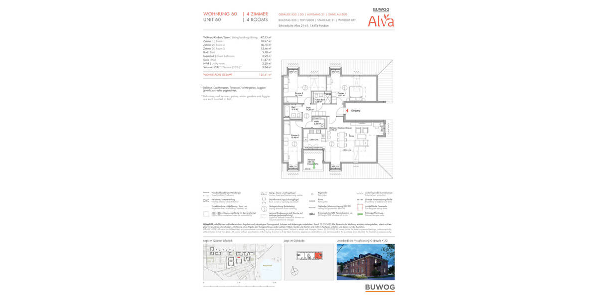 Etagenwohnung Potsdam Krampnitz - 4 Zimmer, 125 m&sup2;, 1.030.000&euro; | Angebot:20652093