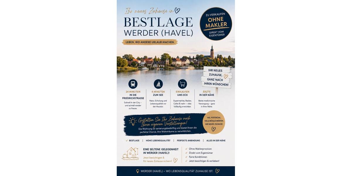 Etagenwohnung Werder (Havel) - 2 Zimmer, 60 m&sup2;, 234.560&euro; | Angebot:27295769
