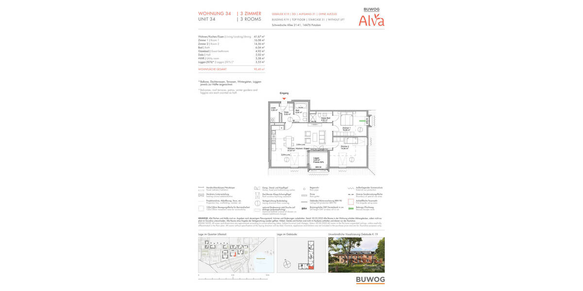 Etagenwohnung Potsdam Krampnitz - 3 Zimmer, 95 m&sup2;, 788.000&euro; | Angebot:25756117