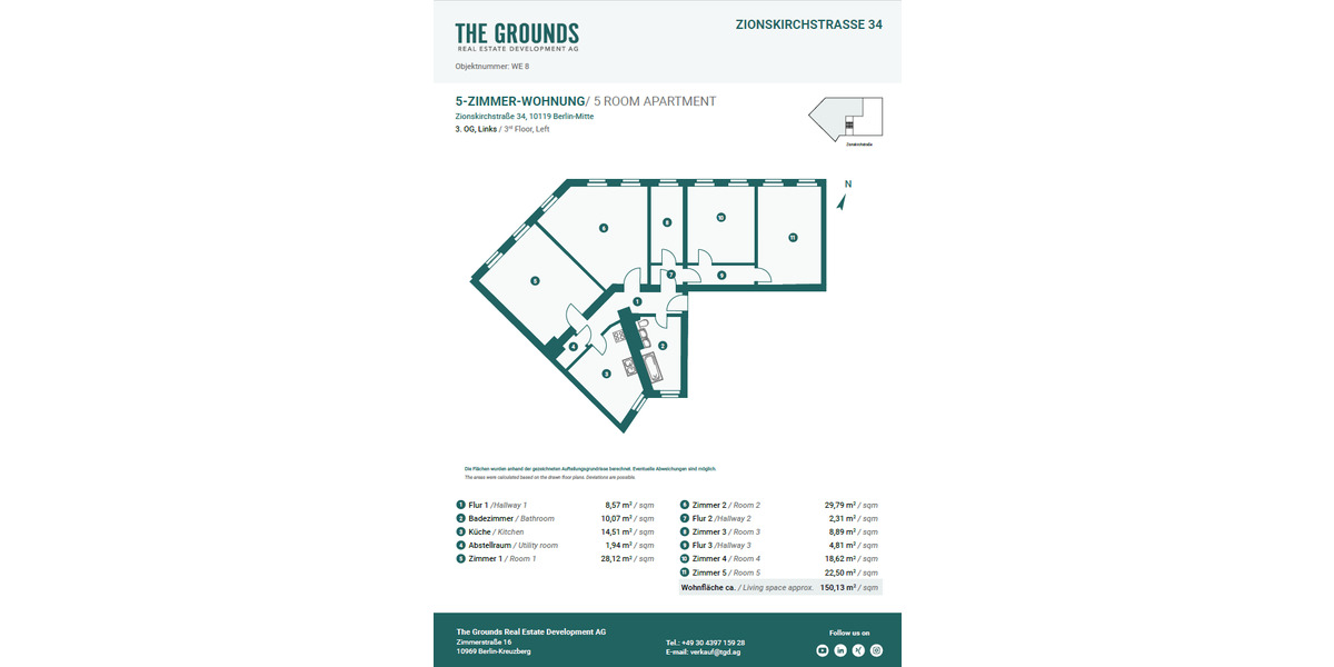 Etagenwohnung Berlin Prenzlauer Berg - 5 Zimmer, 150 m&sup2;, 1.180.000&euro; | Angebot:25868052