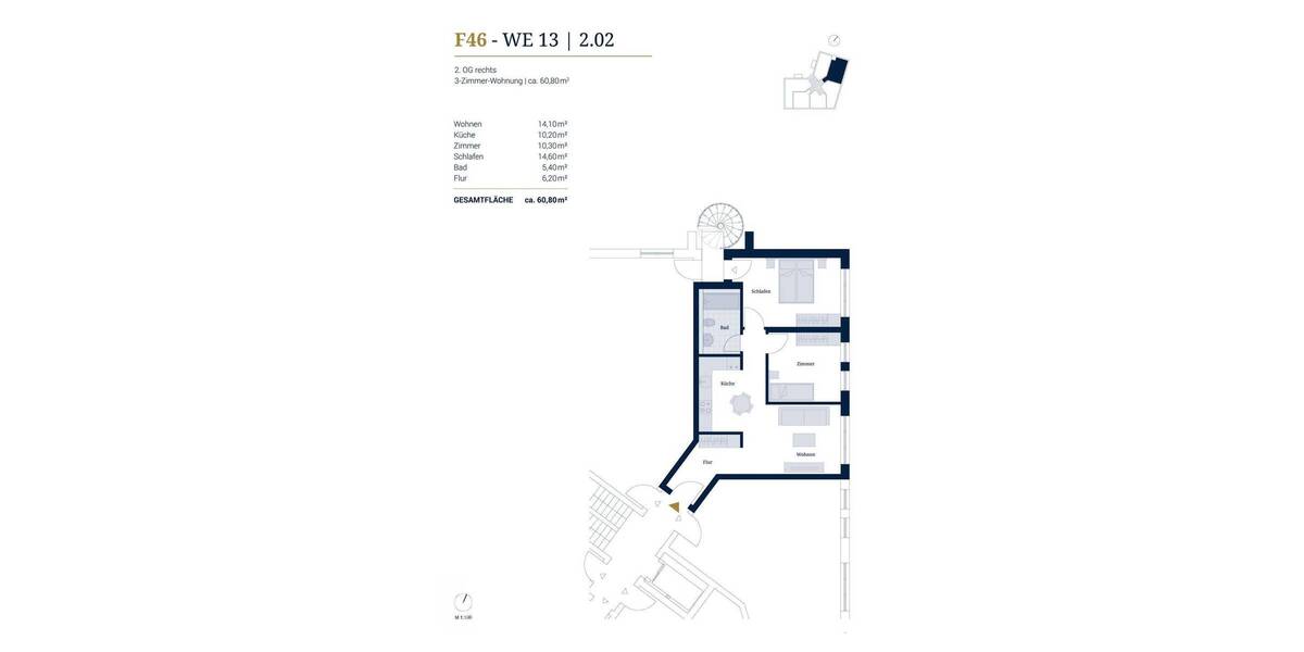 Etagenwohnung Potsdam Potsdam West - 3 Zimmer, 59 m&sup2;, 459.000&euro; | Angebot:26345358