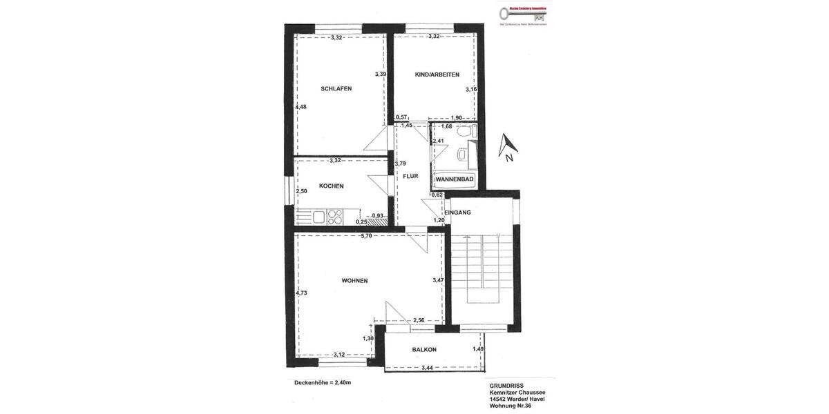 Etagenwohnung Werder (Havel) - 3 Zimmer, 70 m&sup2;, 1.150&euro; | Angebot:26013925