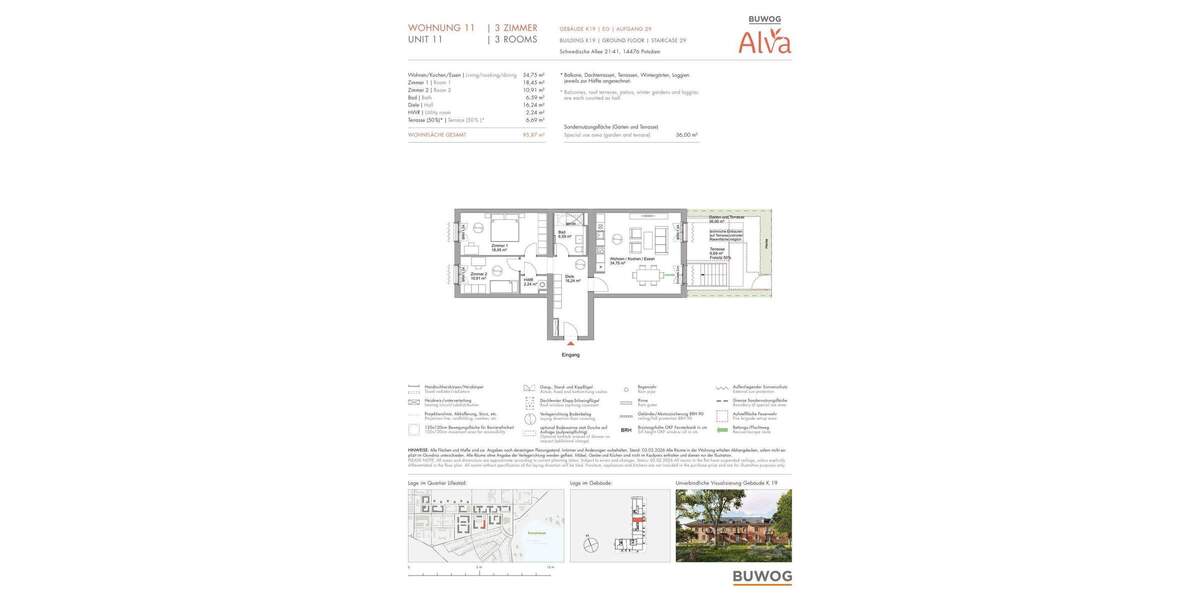Etagenwohnung Potsdam Krampnitz - 3 Zimmer, 95 m&sup2;, 786.000&euro; | Angebot:25713965